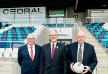 L to R: John Bradley, Country Manager and Director at Etex Ireland, Jarlath Burns,Uachtarán Cumann Lúthchleas Gael and Mick Gorman, Kildare GAA County Chairperson.
