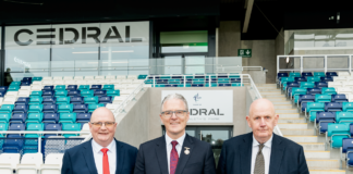 L to R: John Bradley, Country Manager and Director at Etex Ireland, Jarlath Burns,Uachtarán Cumann Lúthchleas Gael and Mick Gorman, Kildare GAA County Chairperson.