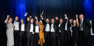 ‘Combilift Team’ Listed left to right: Anne Lambe, Stephen Thornton, Antonio Patacho, Arturas Romenkovas, Peter Campbell, Andy Wylie, Grainne McMahon, Martin McVicar – CEO, Combilift, Colin Dunne – President, Irish Exporters Association, Simon McKeever – CEO Irish Exporters Association, Russel Smyth KPMG, Gavin Treanor, Nicola Sherry, Anthony Rooney.