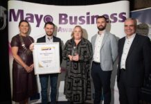 Pictured L - R Mary Moyles President of Ballina Chamber, Kenneth Lavelle MD. JMBL, Aoife Gavin Marketing Manager JMBL, Sean Tobin .IE, Dara Calleary TD, Minister of State at the Department of Enterprise, Trade and Employment, attending cabinet.