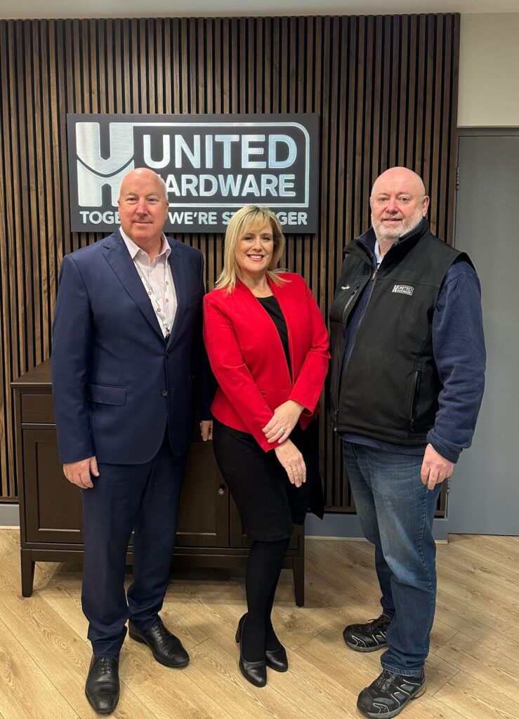 Paul Candon, CEO, United Hardware, Denise McCarthy, Business
Development Manager, Securitas Technology Ireland & Alan Bracken,
Warehouse Manager, United Hardware.