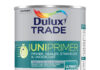 Dulux uniprimer paint product in grey Dulux Trade tin with green and white label