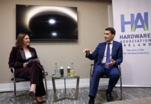 Tara Brennan, President of Hardware Association Ireland, interviewing Jack Chambers TD, Minister for Public Expenditure.