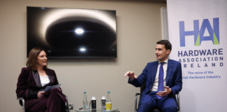 Tara Brennan, President of Hardware Association Ireland, interviewing Jack Chambers TD, Minister for Public Expenditure.